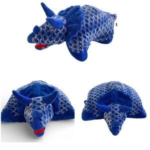 My Pillow Pets Large 26” Dinosaur Triceratops Plush Blue Red Mouth 2009.
